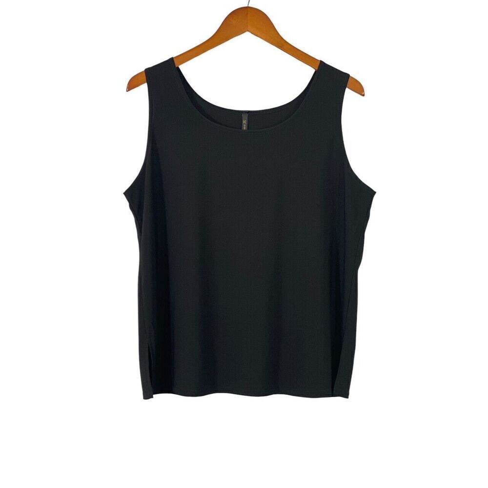 IC by Connie K Black Sleeveless Tank Top Shell Boxy Slinky Knit Slits Size XL
